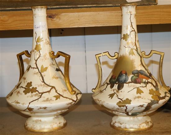 Pair of Royal Bonn 2-handled bird decorated vases